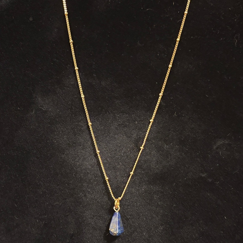 Natural Lapis Lazuli Teardrop Pendant Necklace - 18K Gold Plated Titanium Steel